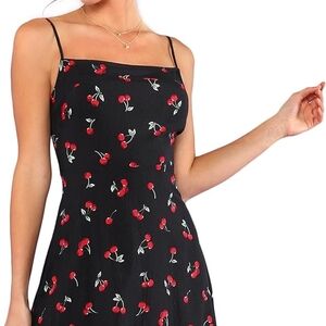 Black Dress with Cherry Print